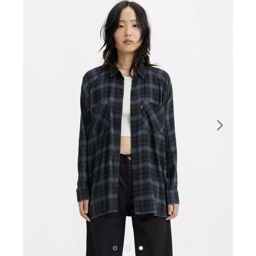 Levi's Harrison Raglan Plaid Navy Green Loose Boxy Size 1X